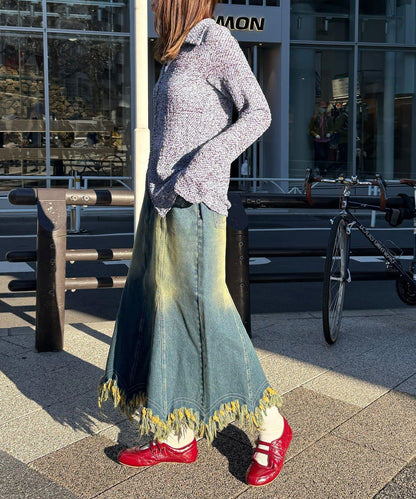 下襬流蘇 美人魚版型 牛仔 半身裙