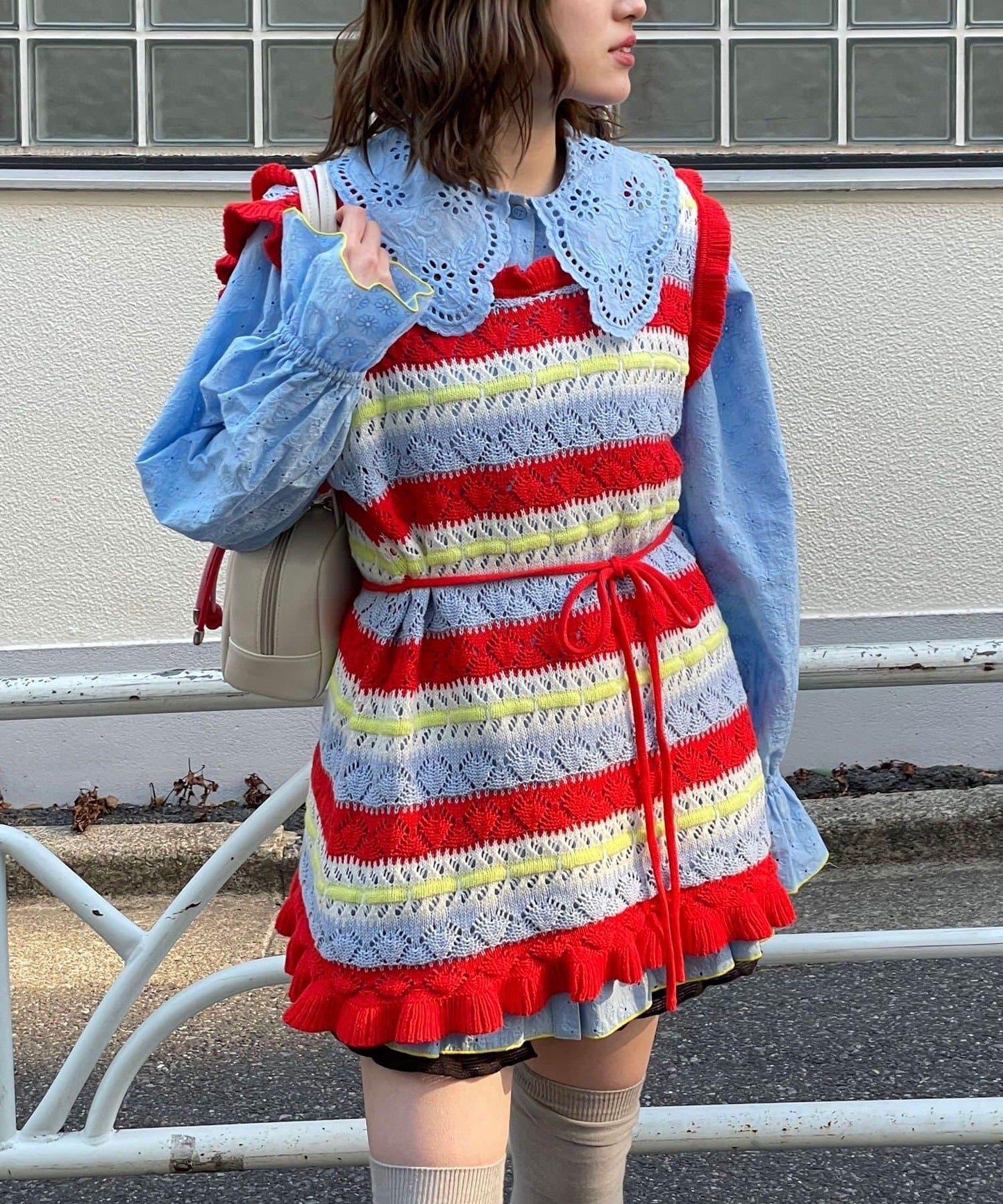 HELLO.SANFRANCISCO 鏤空條紋針織長款上衣