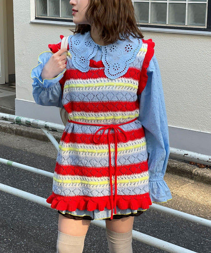 HELLO.SANFRANCISCO 鏤空條紋針織長款上衣