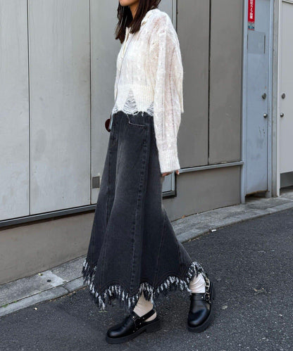 下襬流蘇 美人魚版型 牛仔 半身裙