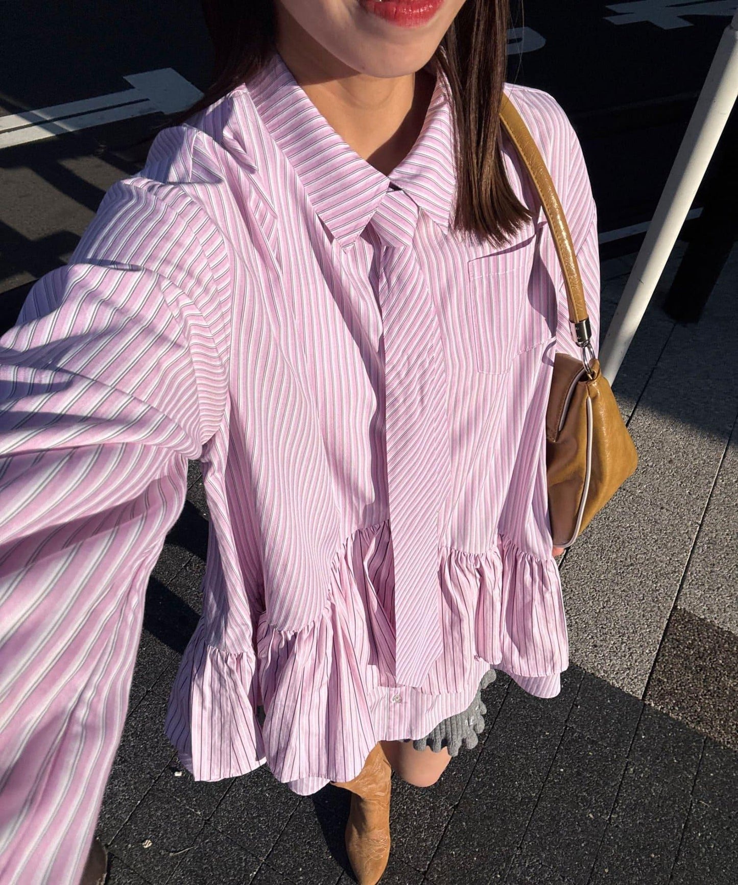 帶領帶 層疊設計 罩衫襯衫連衣裙