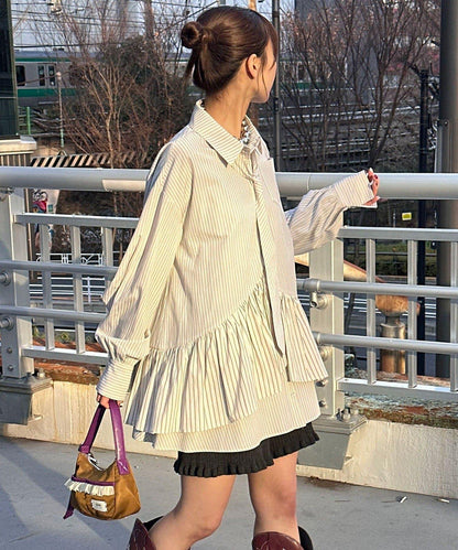 帶領帶 層疊設計 罩衫襯衫連衣裙