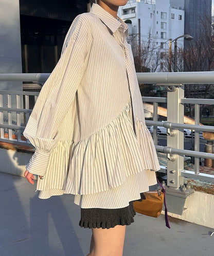 帶領帶 層疊設計 罩衫襯衫連衣裙