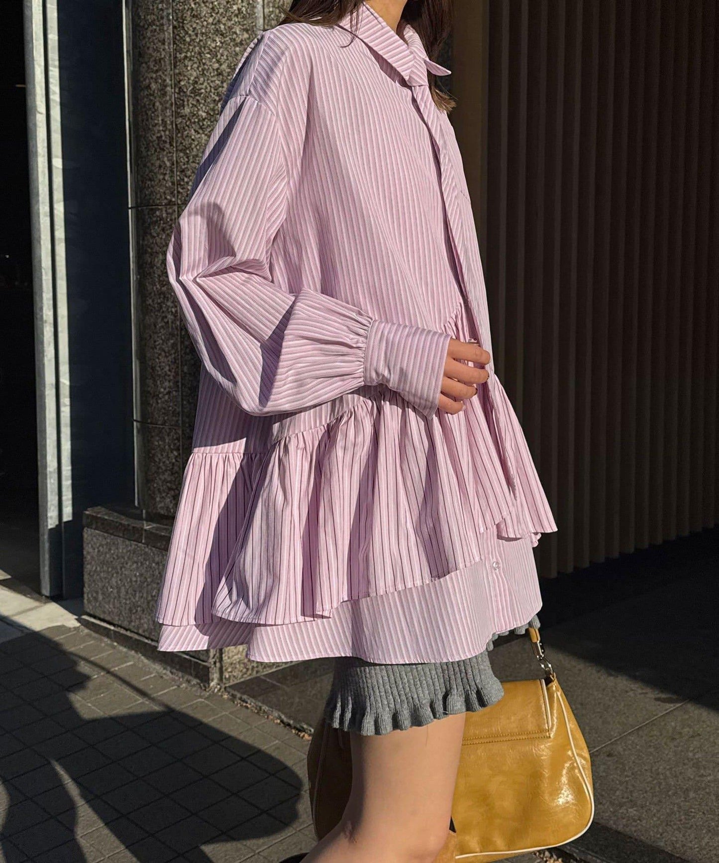 帶領帶 層疊設計 罩衫襯衫連衣裙