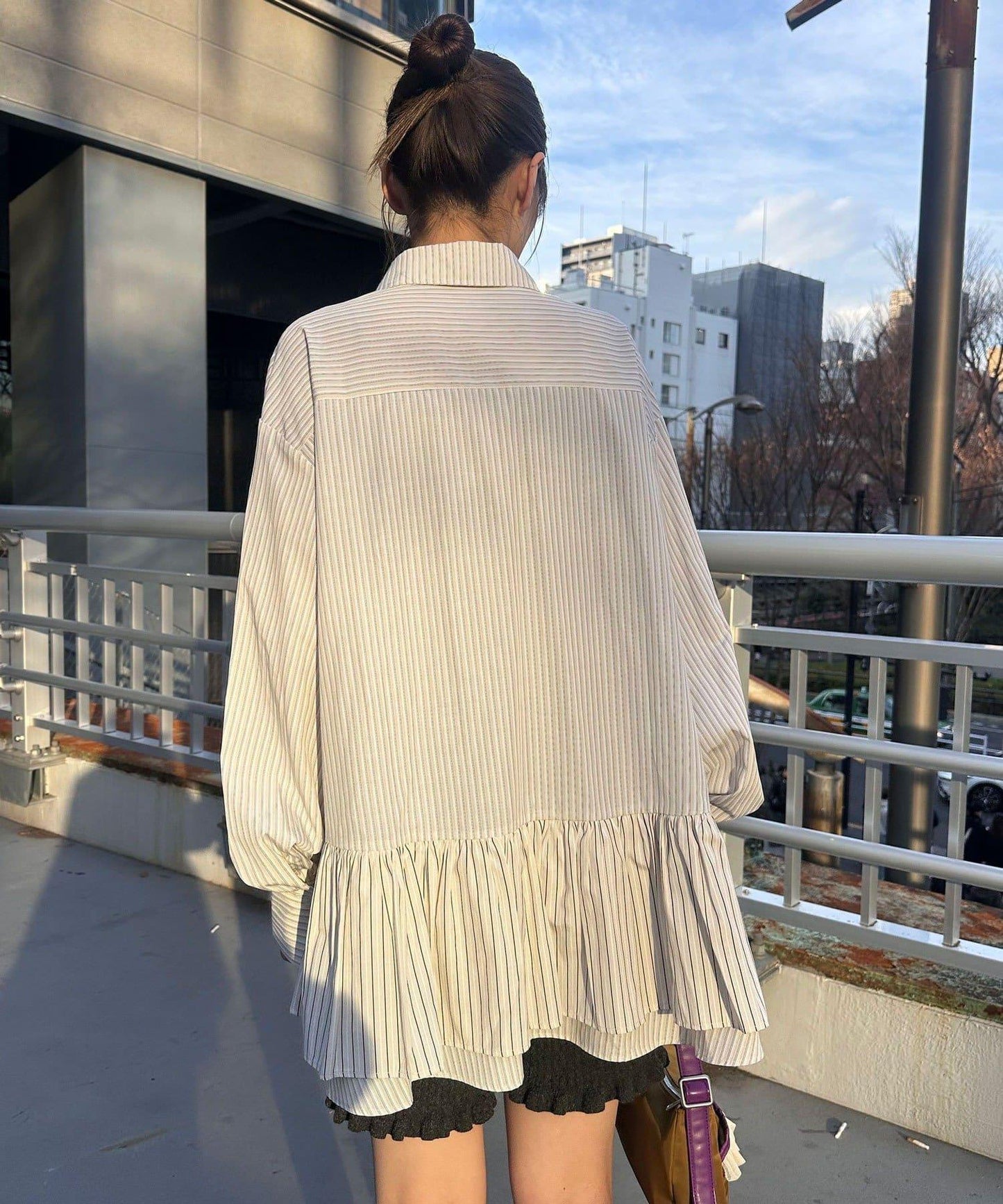 帶領帶 層疊設計 罩衫襯衫連衣裙