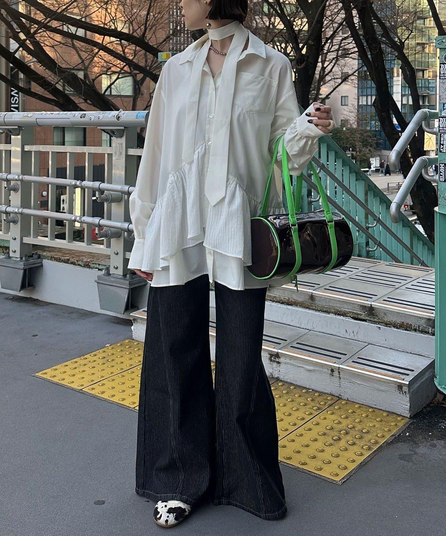 帶領帶 層疊設計 罩衫襯衫連衣裙