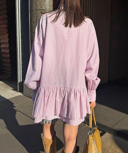 帶領帶 層疊設計 罩衫襯衫連衣裙