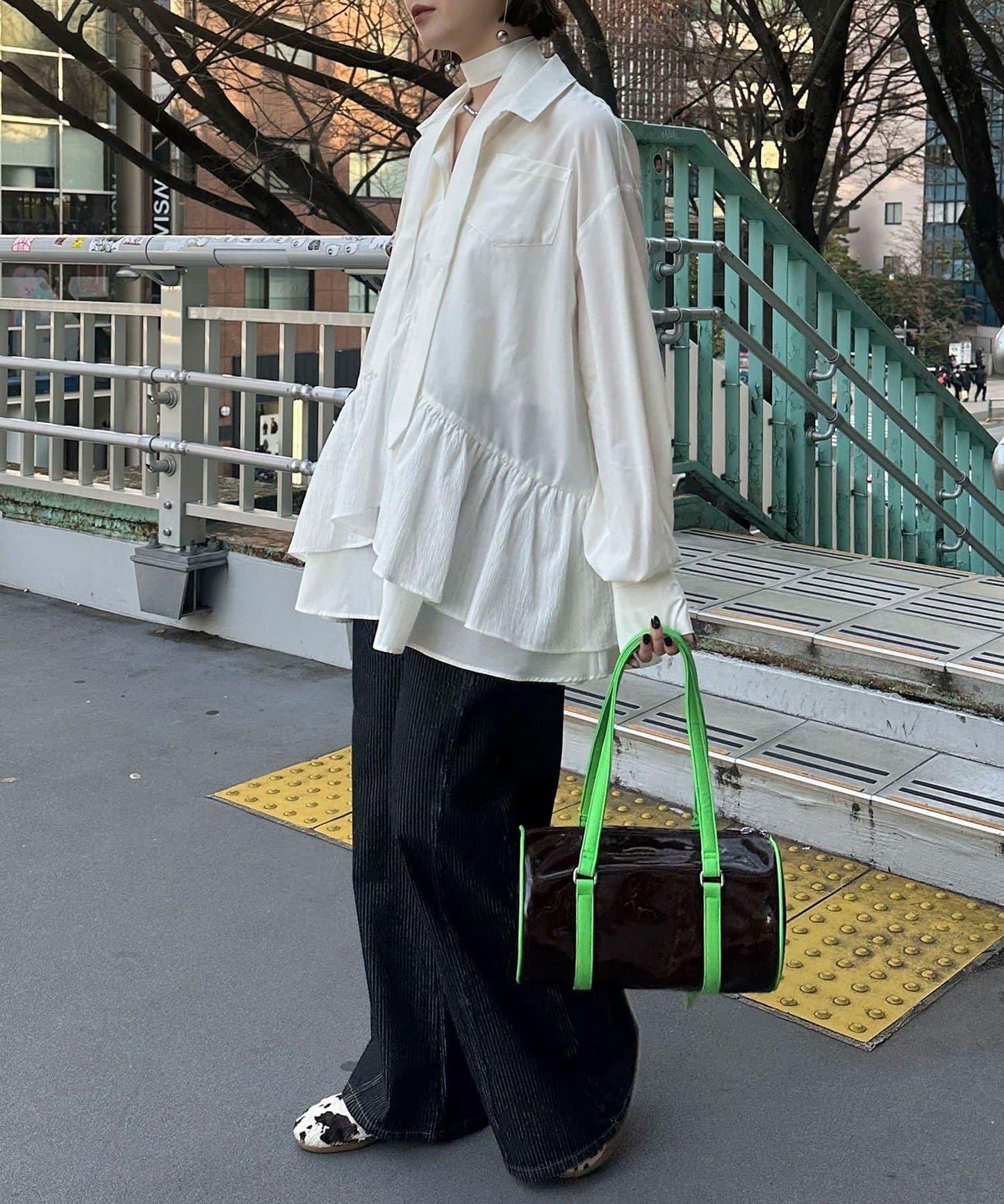 帶領帶 層疊設計 罩衫襯衫連衣裙