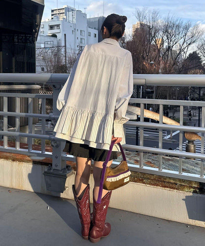 帶領帶 層疊設計 罩衫襯衫連衣裙