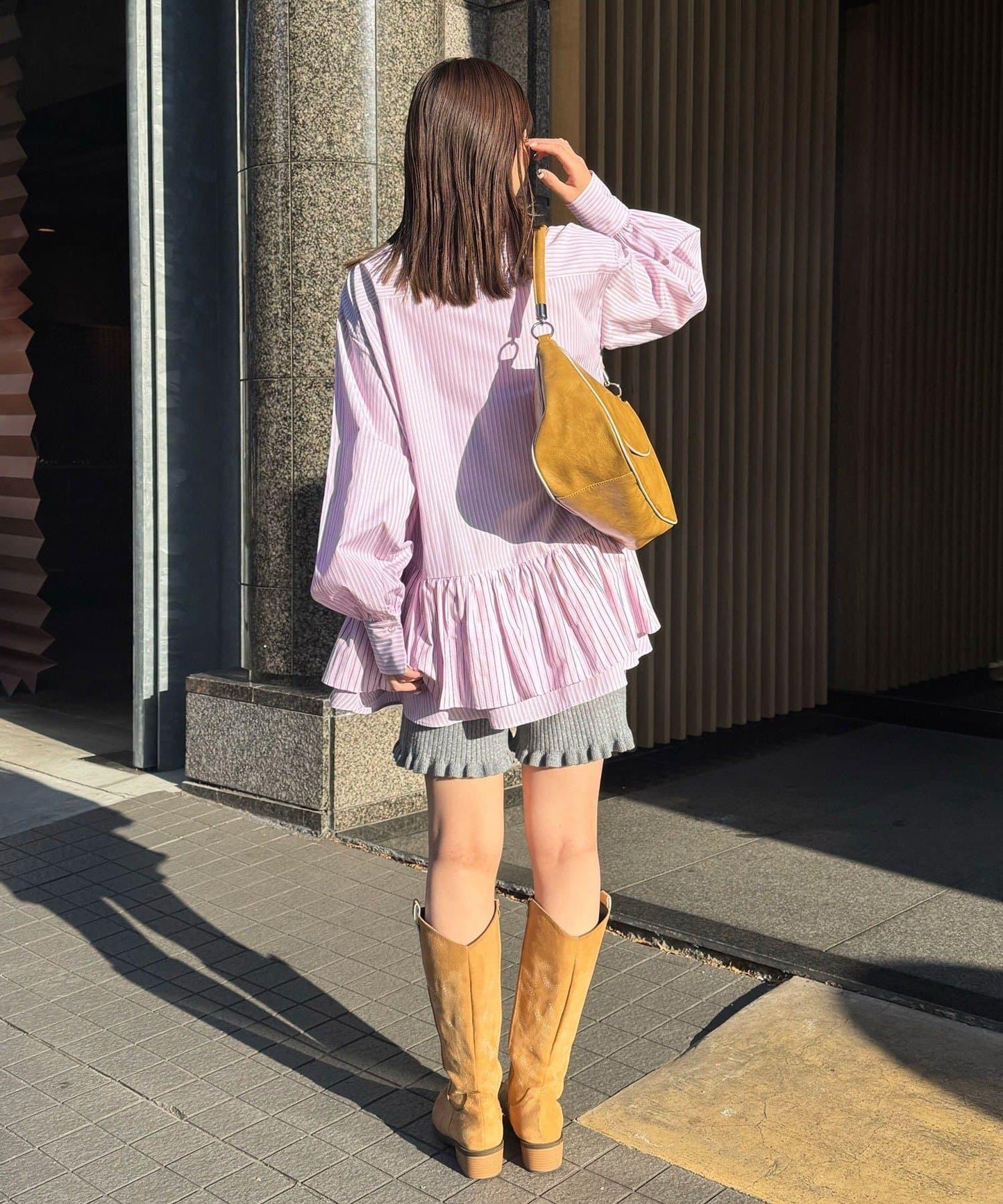 帶領帶 層疊設計 罩衫襯衫連衣裙