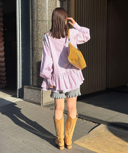 帶領帶 層疊設計 罩衫襯衫連衣裙