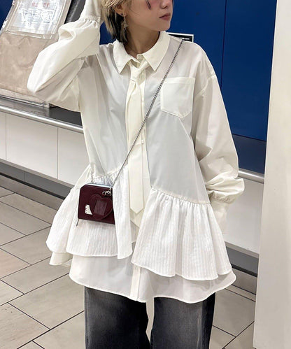 帶領帶 層疊設計 罩衫襯衫連衣裙