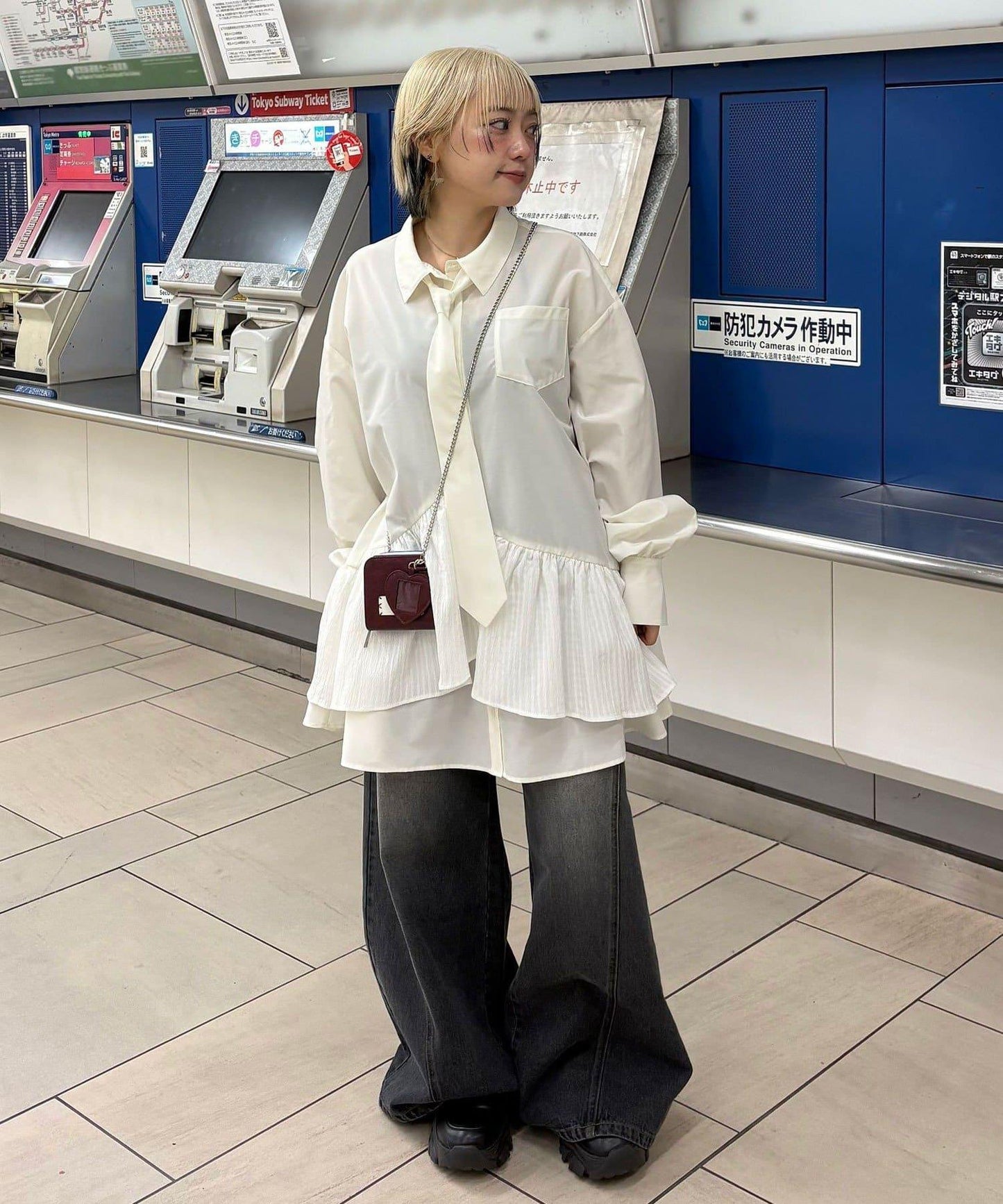 帶領帶 層疊設計 罩衫襯衫連衣裙