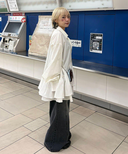 帶領帶 層疊設計 罩衫襯衫連衣裙