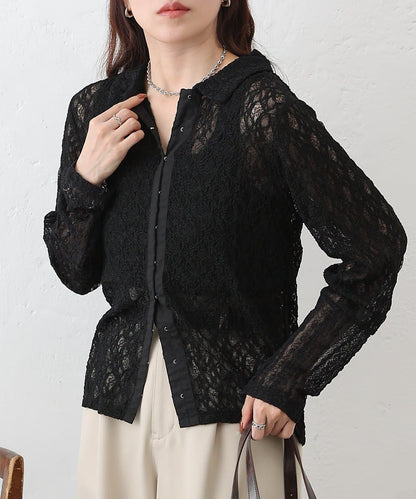 蕾絲拼接 前門襟排扣 針織開衫