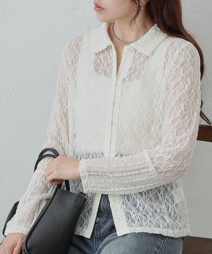 蕾絲拼接 前門襟排扣 針織開衫