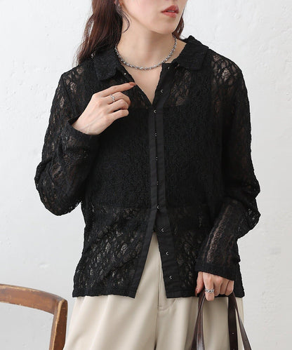 蕾絲拼接 前門襟排扣 針織開衫