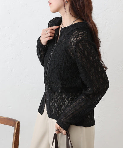 蕾絲拼接 前門襟排扣 針織開衫