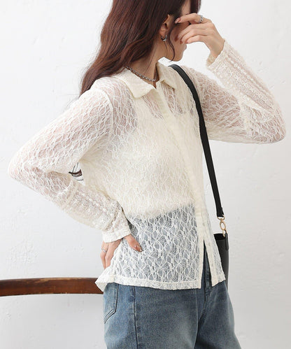 蕾絲拼接 前門襟排扣 針織開衫