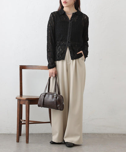 蕾絲拼接 前門襟排扣 針織開衫