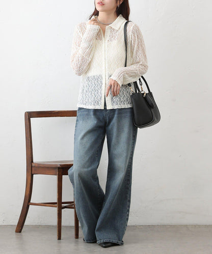 蕾絲拼接 前門襟排扣 針織開衫