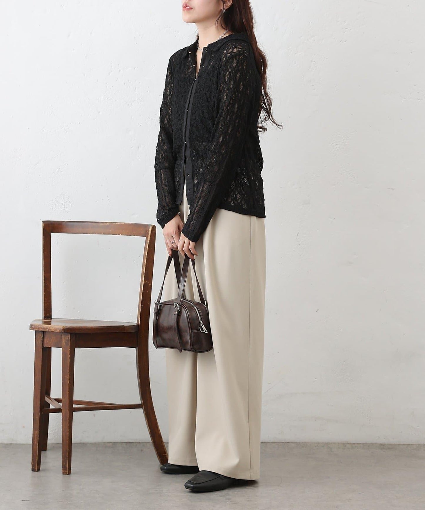 蕾絲拼接 前門襟排扣 針織開衫