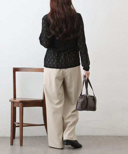 蕾絲拼接 前門襟排扣 針織開衫