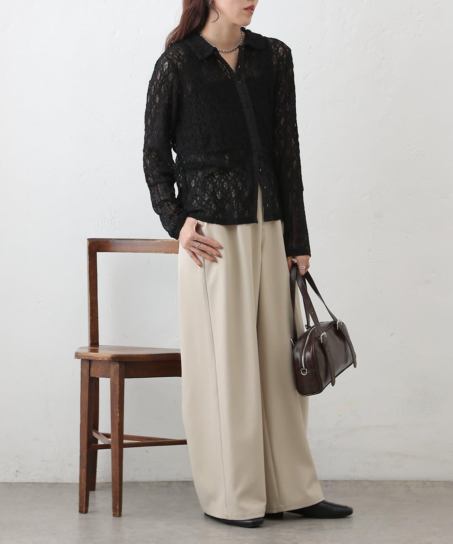 蕾絲拼接 前門襟排扣 針織開衫