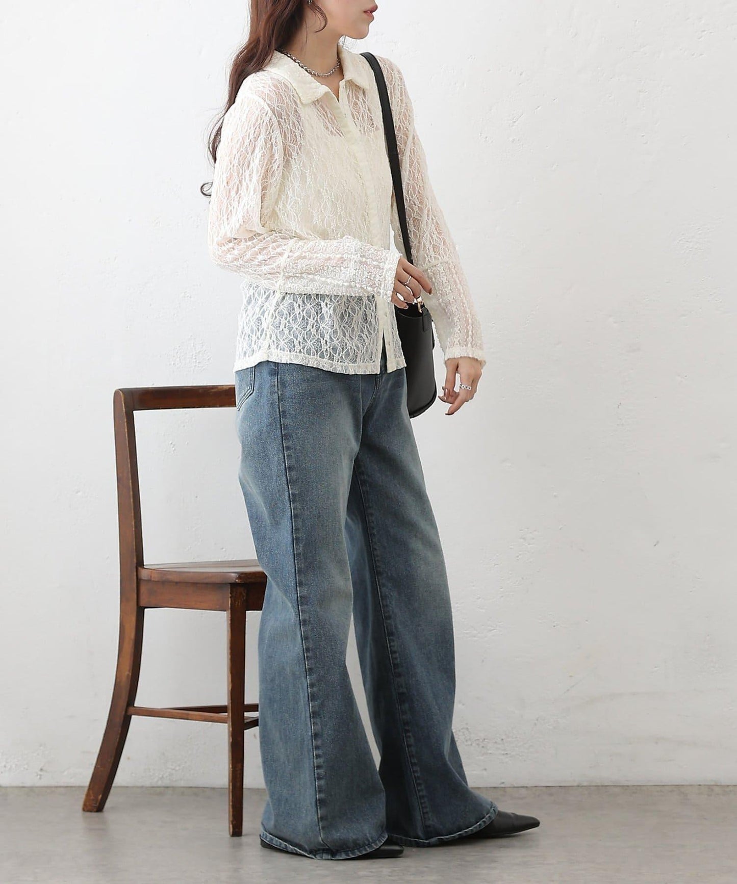 蕾絲拼接 前門襟排扣 針織開衫