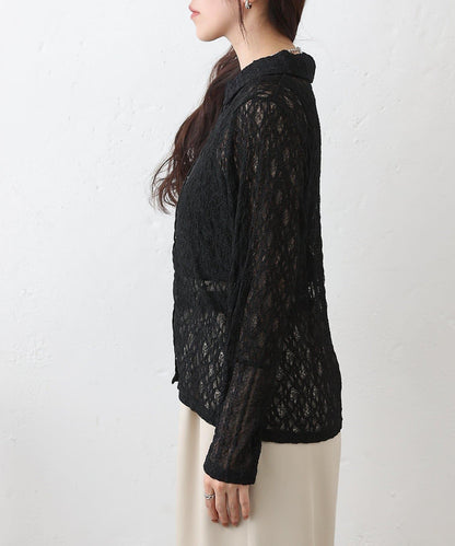 蕾絲拼接 前門襟排扣 針織開衫