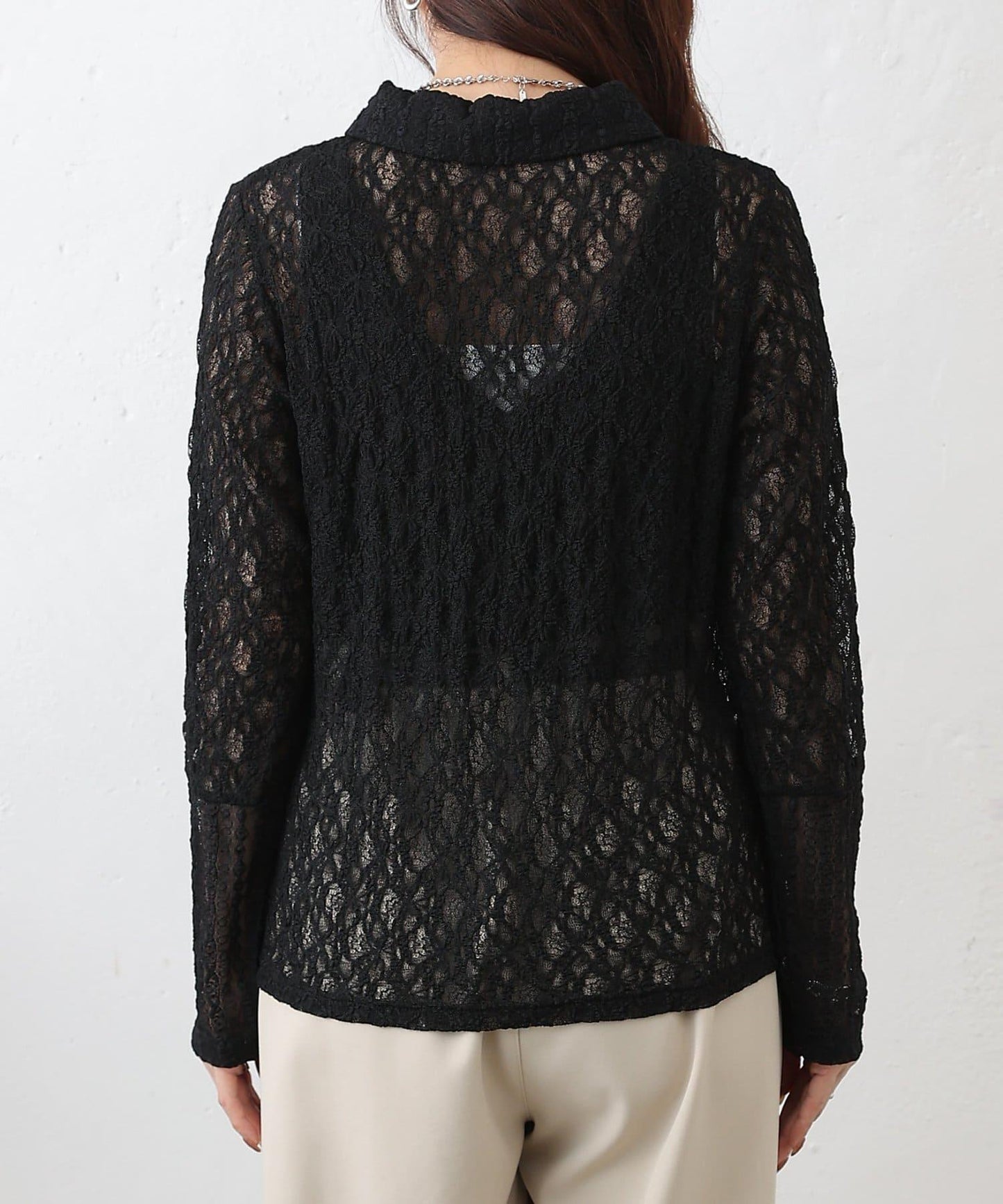 蕾絲拼接 前門襟排扣 針織開衫