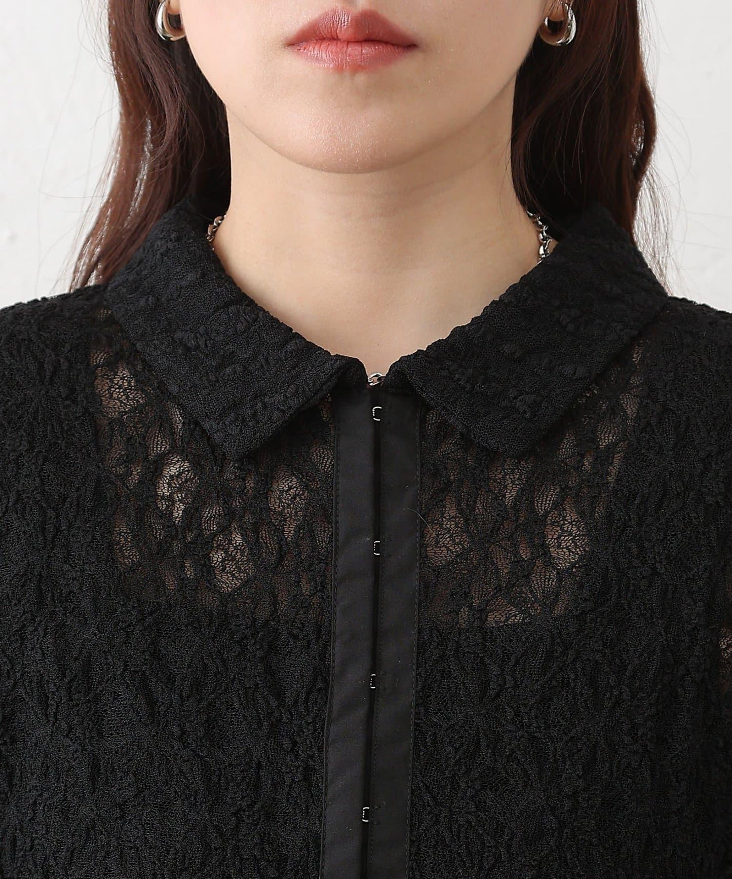 蕾絲拼接 前門襟排扣 針織開衫