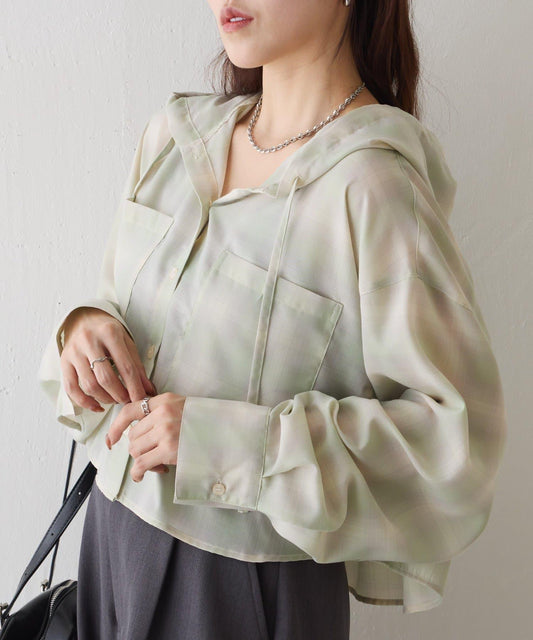 格紋連帽短款襯衫