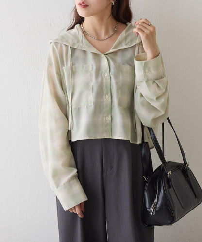 格紋連帽短款襯衫