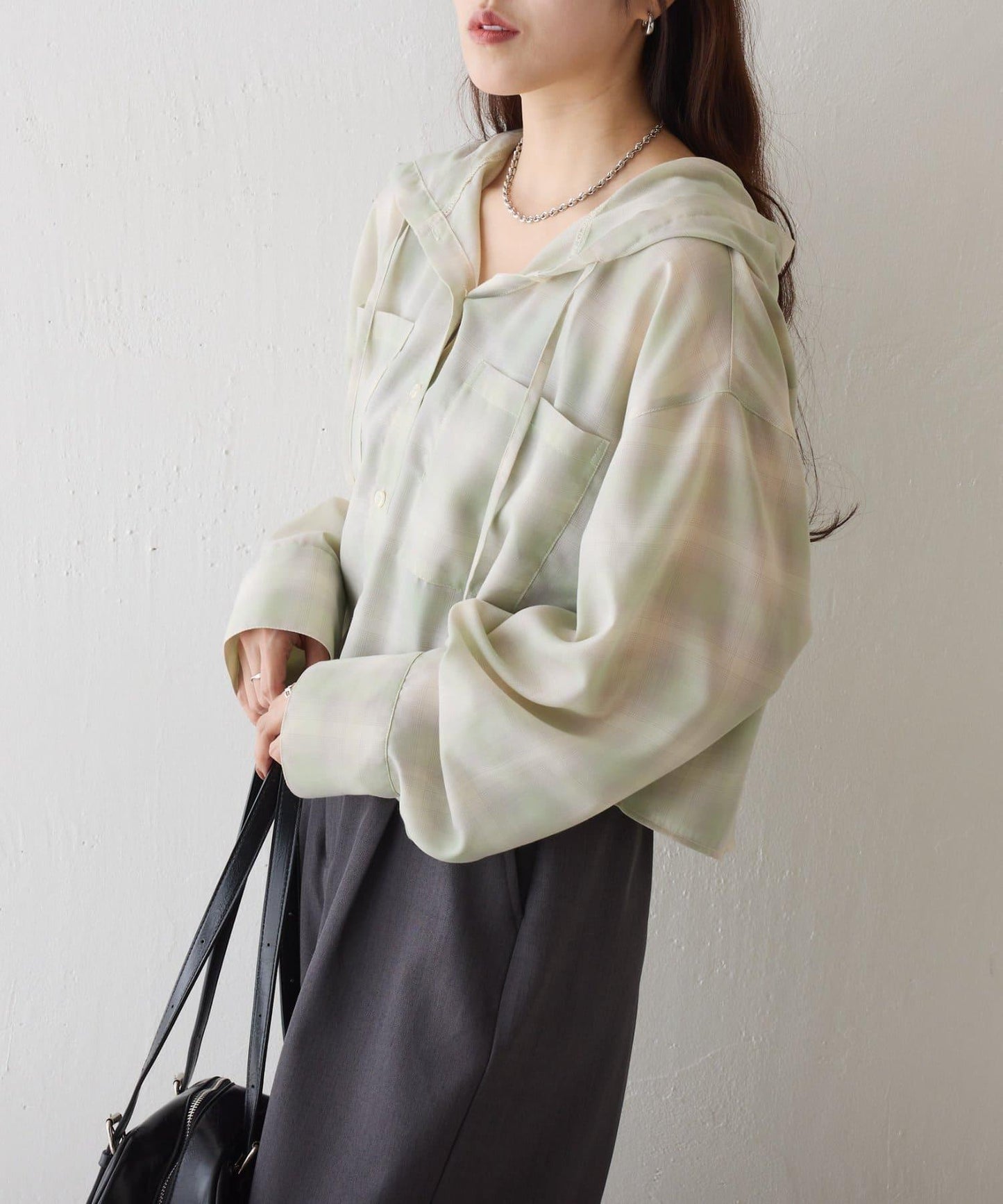 格紋連帽短款襯衫