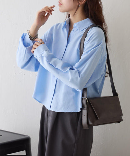 牛津紡 寬鬆 短款襯衫