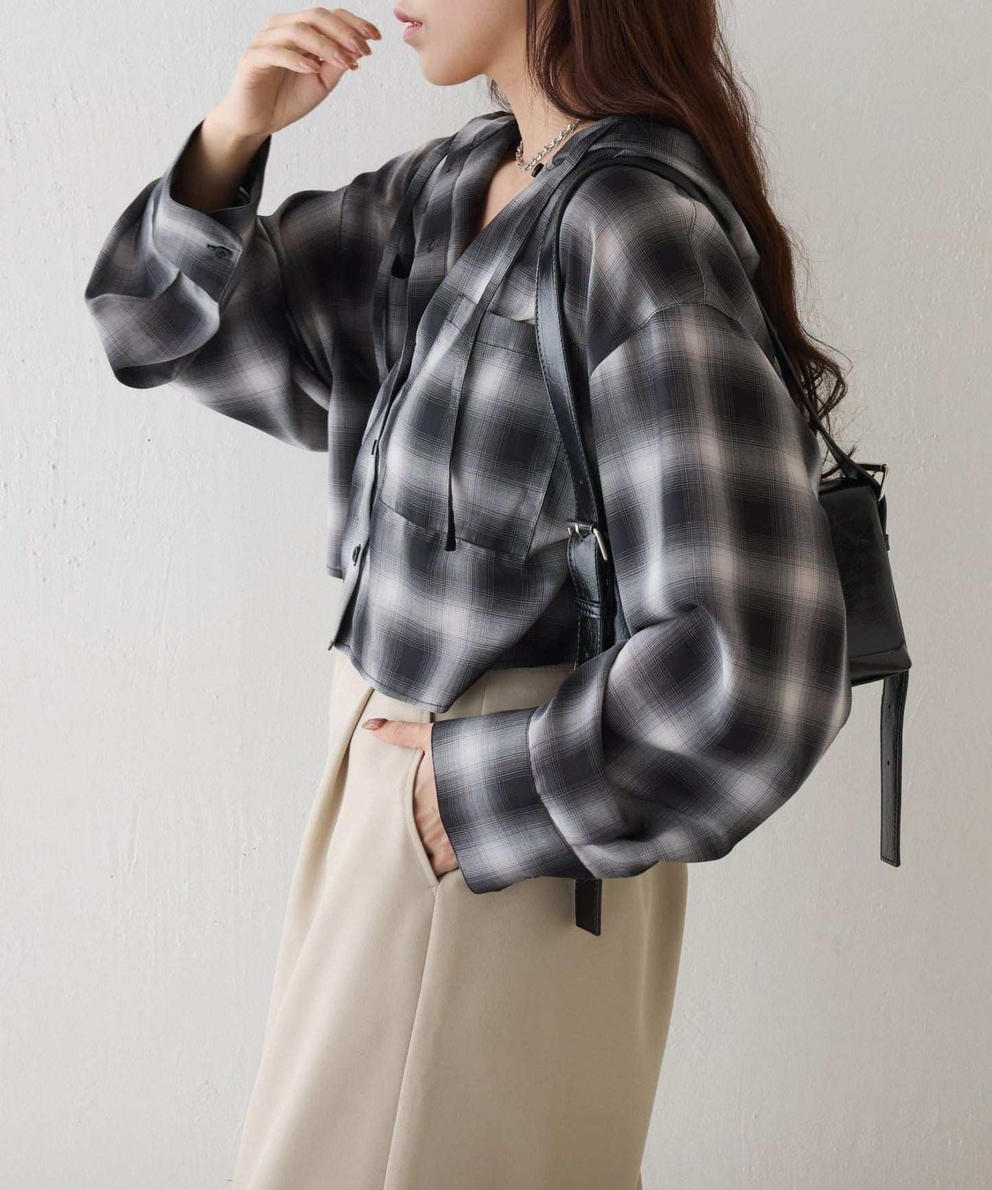 格紋連帽短款襯衫