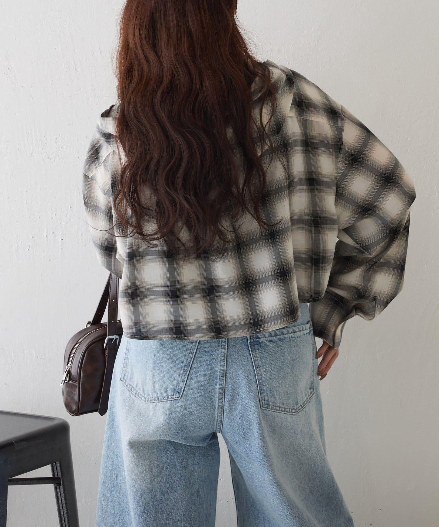 格紋連帽短款襯衫