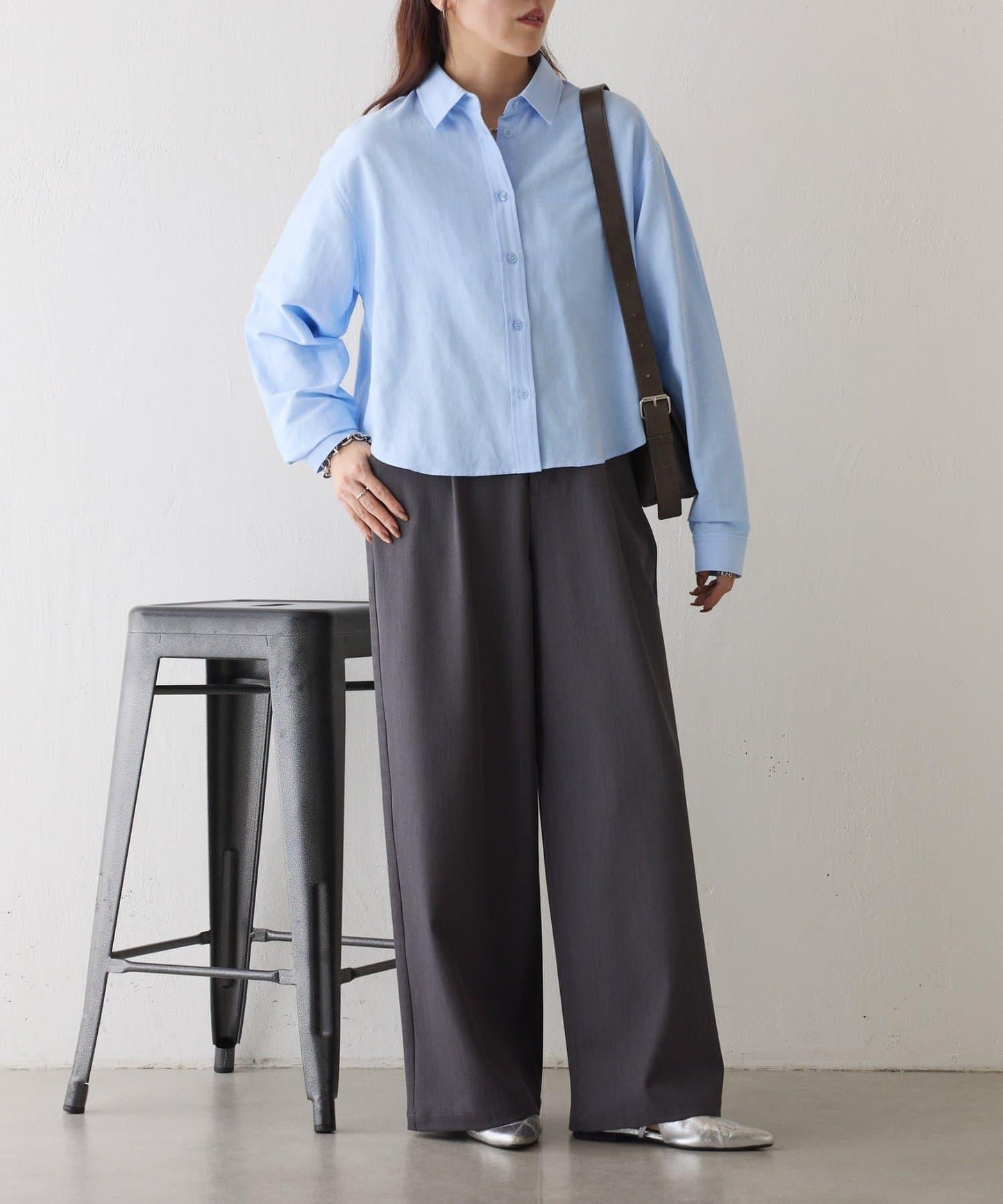 牛津紡 寬鬆 短款襯衫