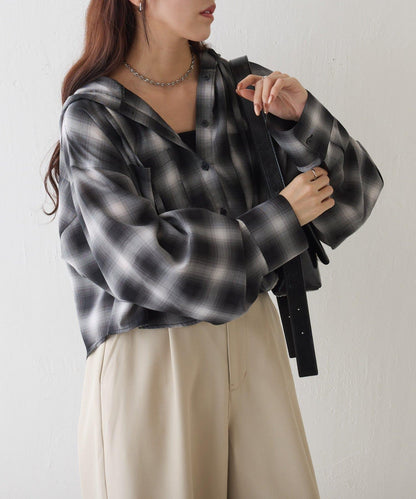 格紋連帽短款襯衫