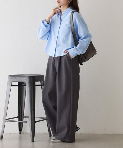 牛津紡 寬鬆 短款襯衫