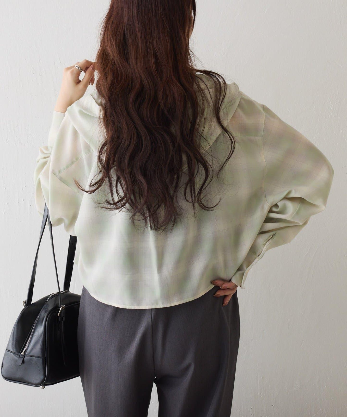 格紋連帽短款襯衫