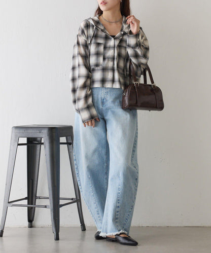 格紋連帽短款襯衫