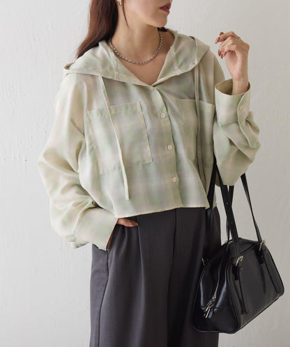 格紋連帽短款襯衫