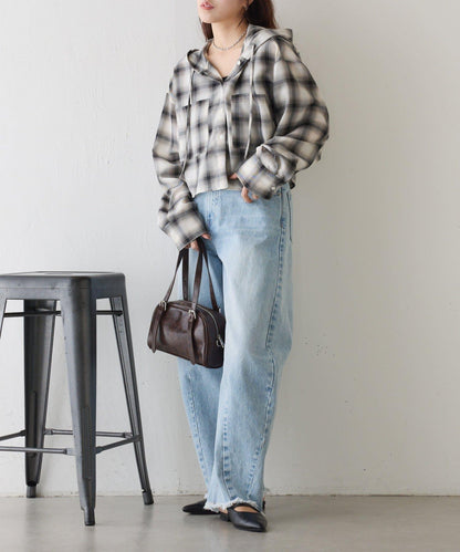 格紋連帽短款襯衫