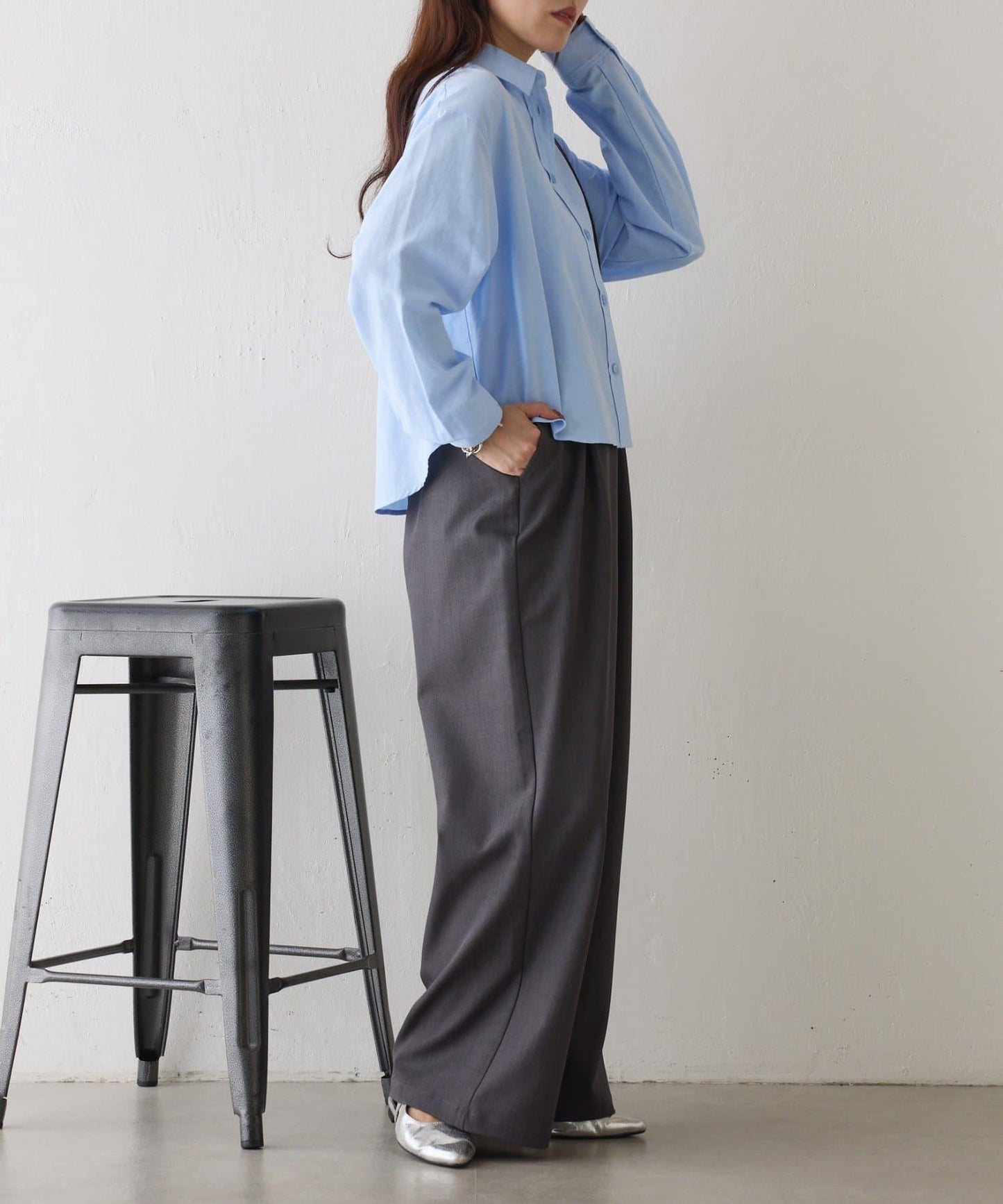 牛津紡 寬鬆 短款襯衫