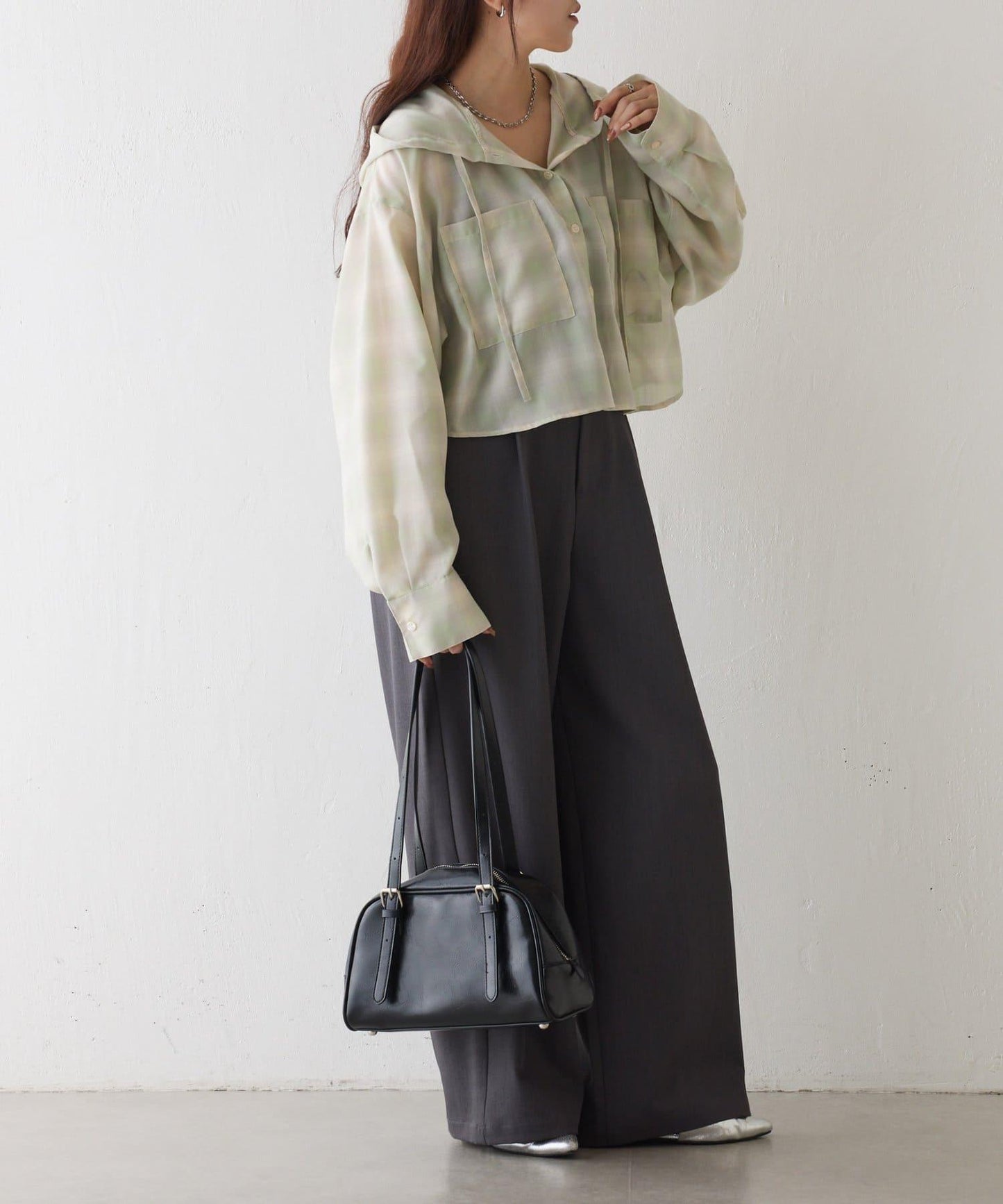 格紋連帽短款襯衫