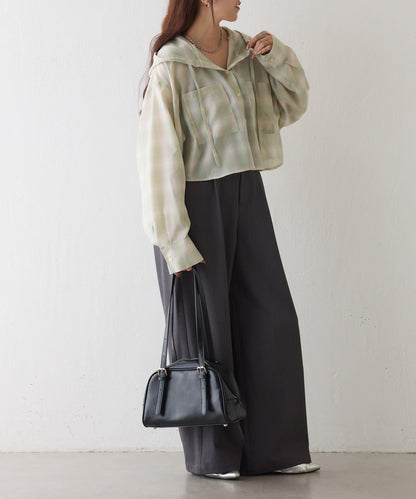 格紋連帽短款襯衫