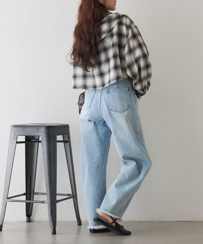 格紋連帽短款襯衫