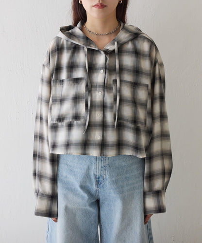 格紋連帽短款襯衫
